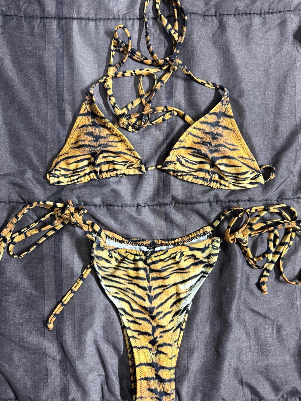 Missguided Yellow & Black Tiger Print Triangle Bikini